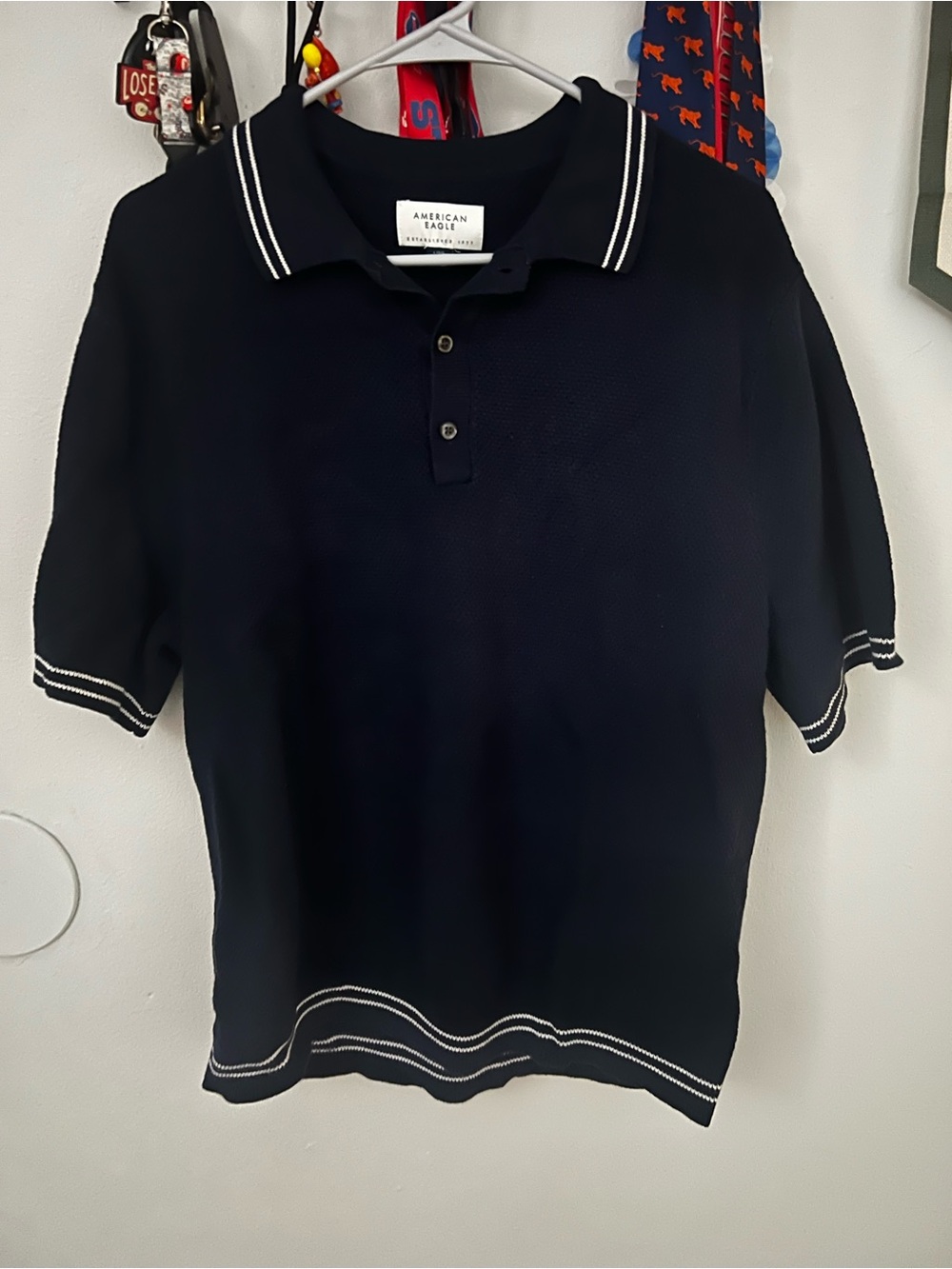 American Eagle Outfitters Navy Polo with White Trim